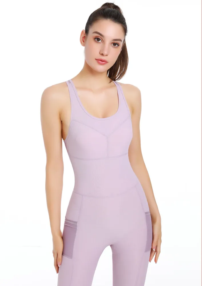 Mesh Splicing Racerback Activewear Jumpsuit