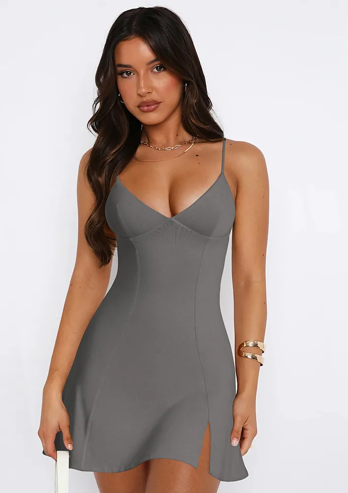 Dark Grey Strappy Short Slip Dress 