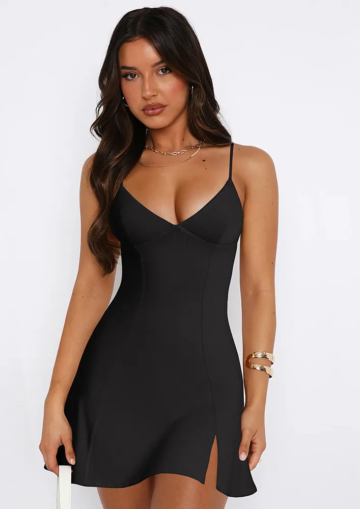 Black Strappy Short Slip Dress 