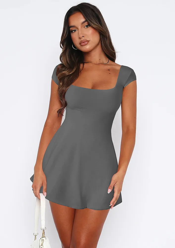 Dark Grey Open-back Tie-up Dress