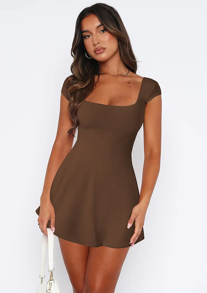 Brown Open-back Tie-up Dress