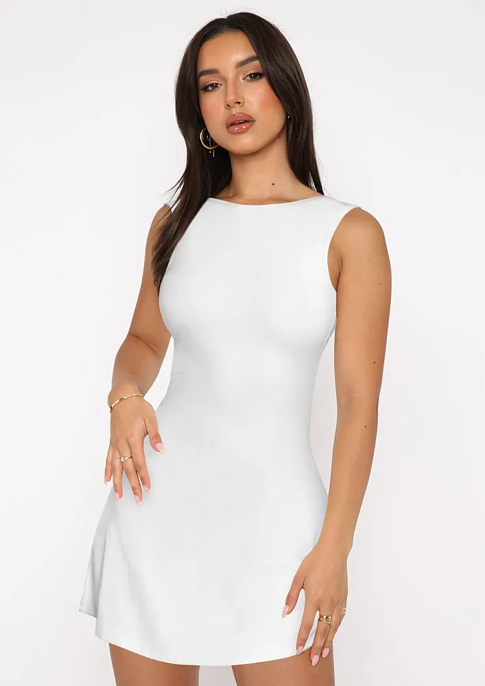 White Backless Boat Neck Dress