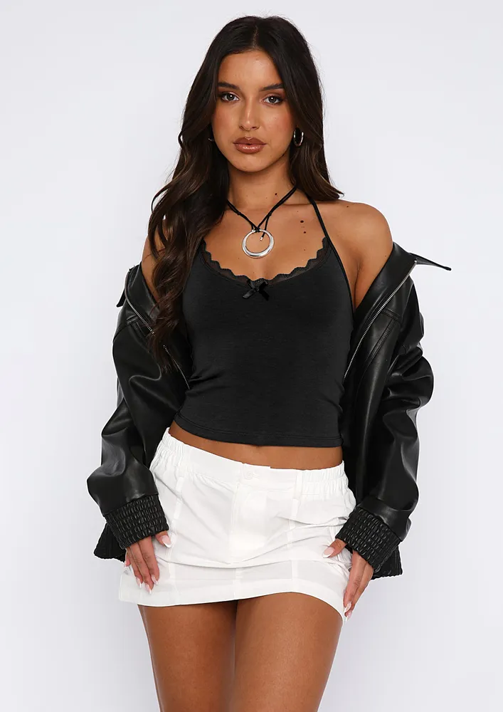 Black Contrast Lace-trim Halter Top