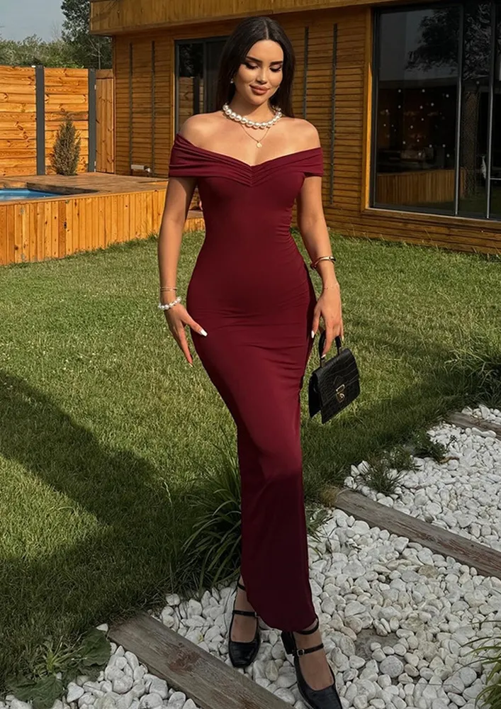 Dark Red Off-shoulder Dress