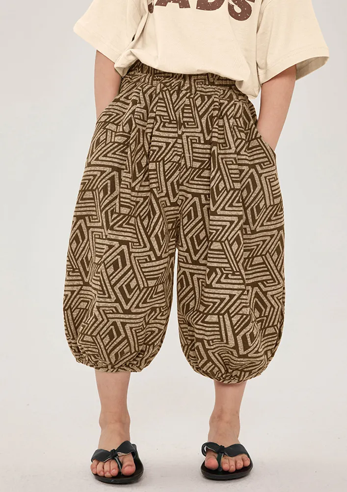 Brown Boys Geometric Print Quarter Pants