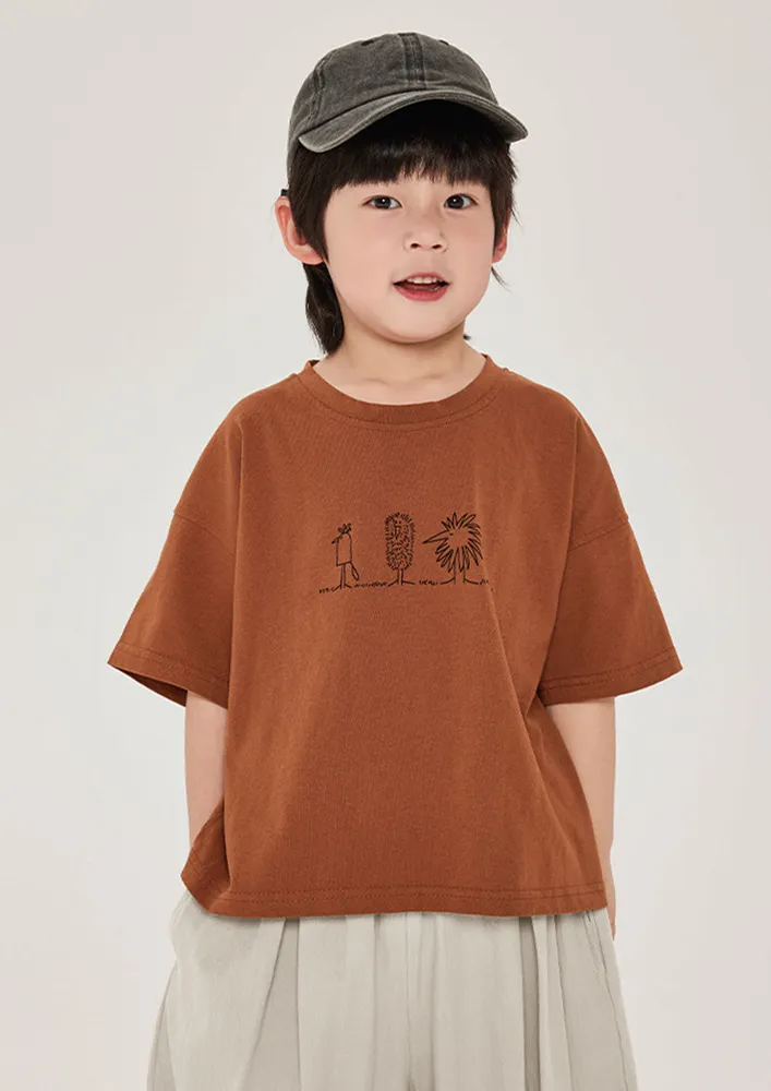 Boys Printed Drop Shoulder Sleeve T-shirt