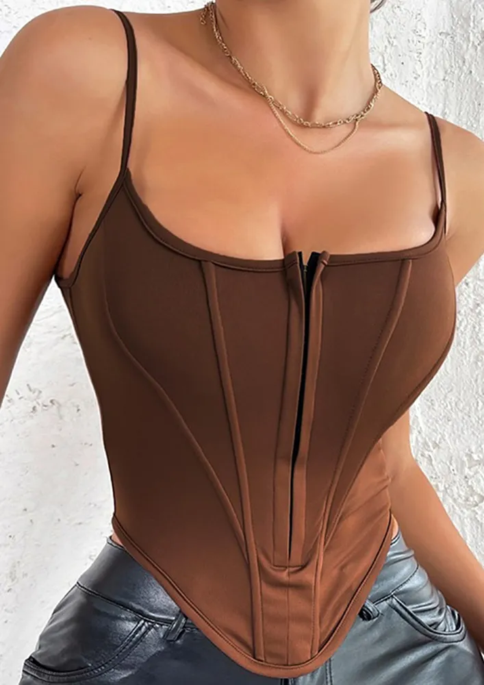 BROWN HOOK-&-EYE FRONT CORSET