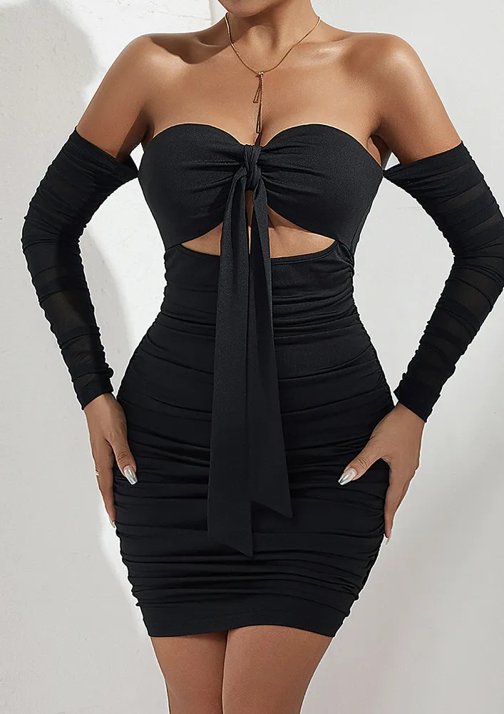 Black Off-shoulder Cut-out Knotty Dress