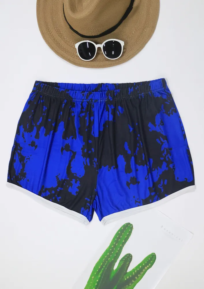 Plus Size Blue Tie-dye Beach Shorts