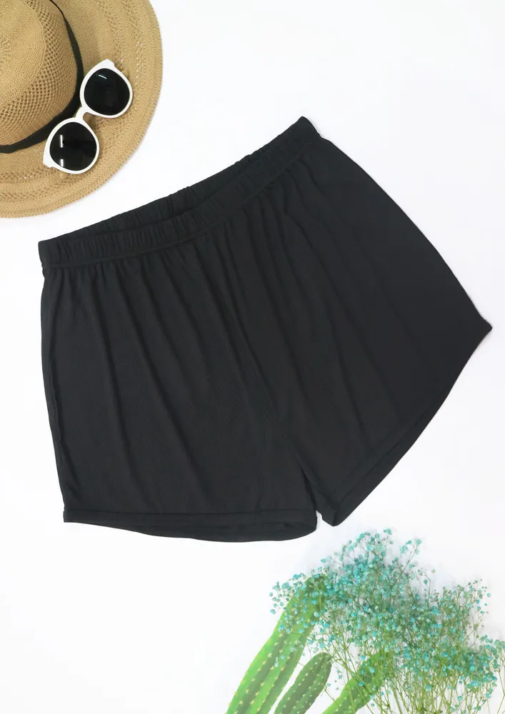 Solid Black Plus Size Beach Shorts