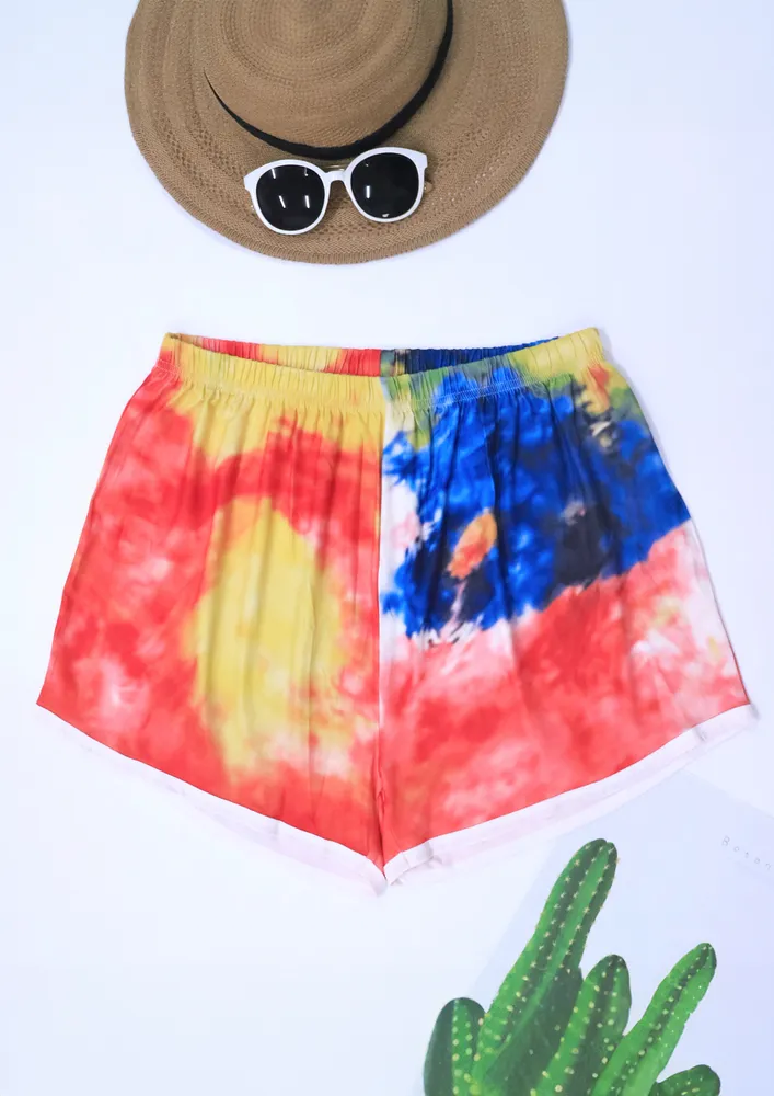 Plus Size Multicolor Tie-dye Beach Shorts