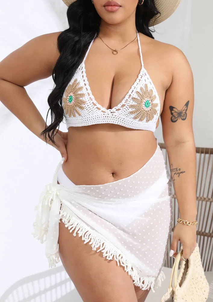 White Crochet Knit Plus Size Bralette