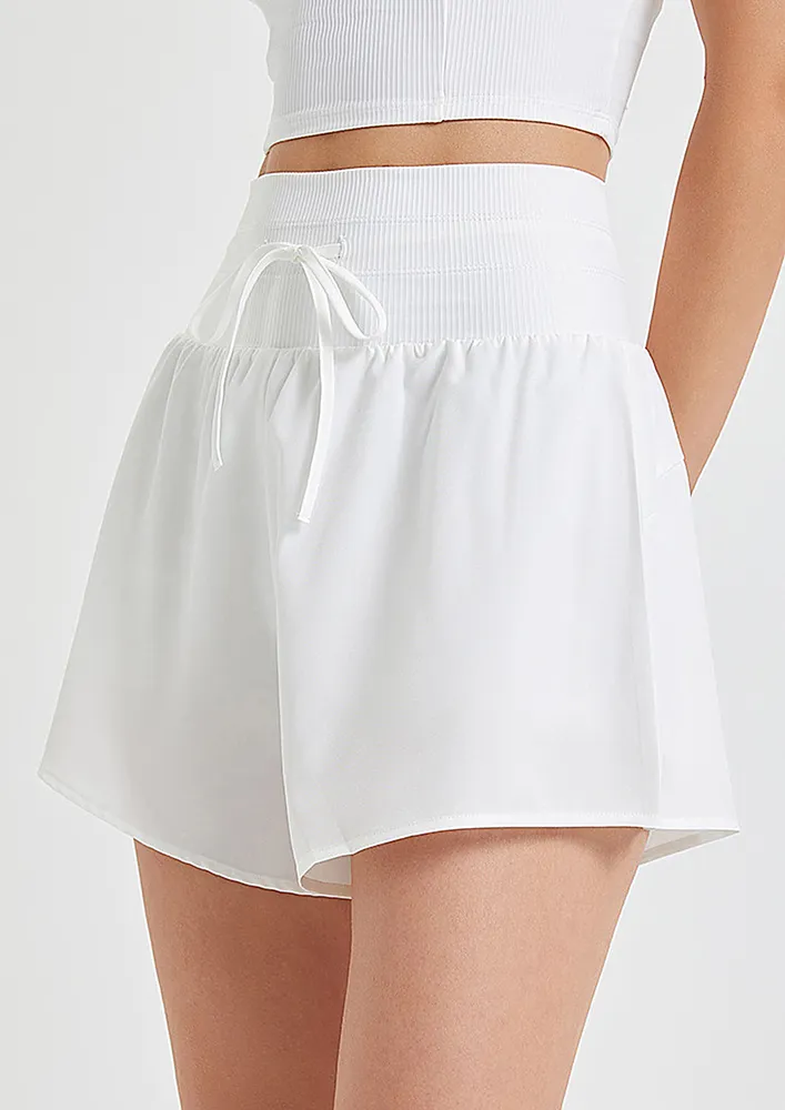 White Wide Leg High-waisted Sports Shorts