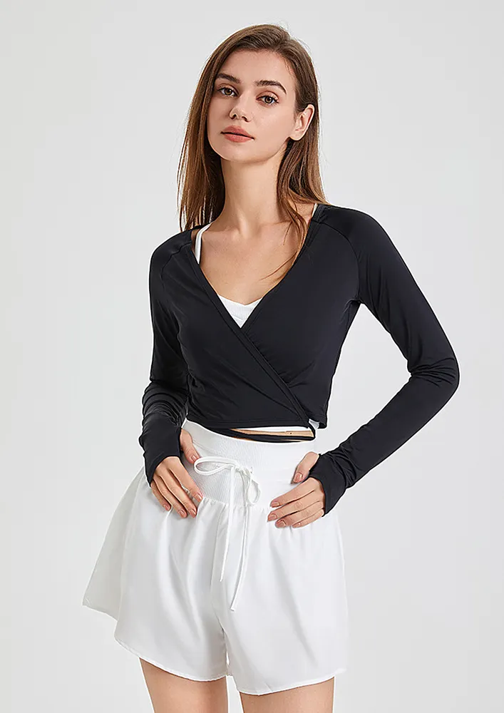 Black Wrap-up Sports Top W/ Thumbholes