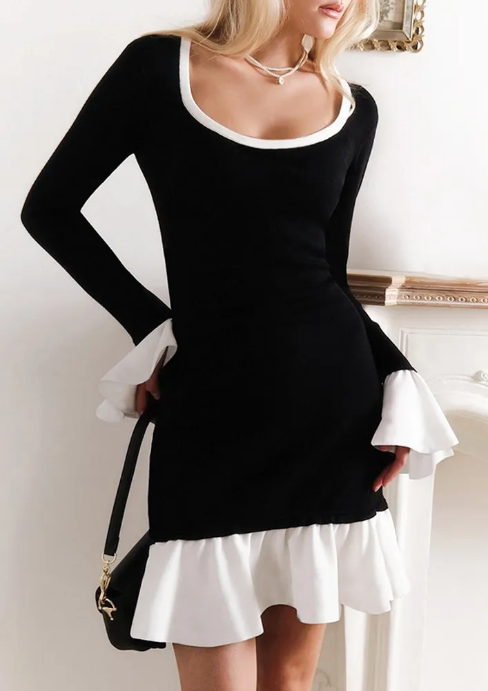 Deep Square Neck Monochrome Dress