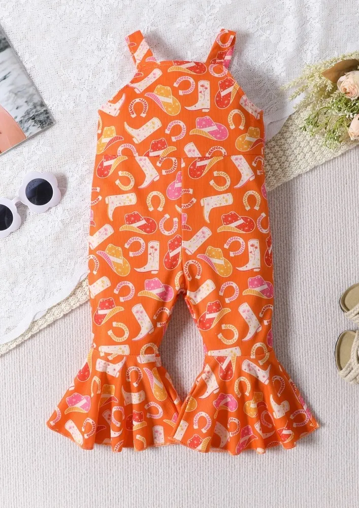 Orange Girls Novelty Print Bell Bottom Jumpsuit