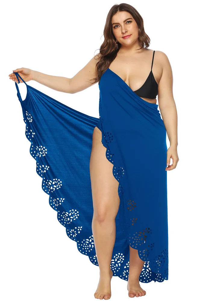 Blue Plus Size Backless Cut-out Wrap Dress