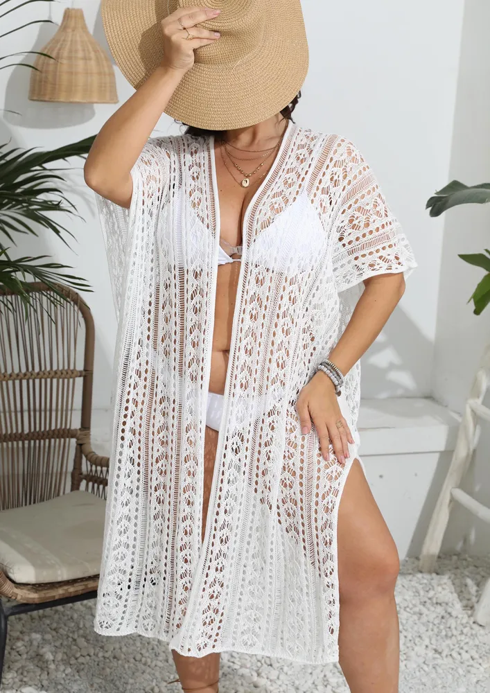 Plus Size White Hollow-knit Cover-up