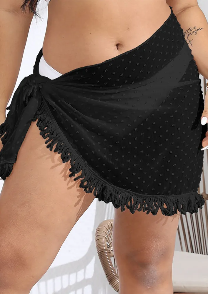 Black Swiss Dot Fringe-edged Sarong