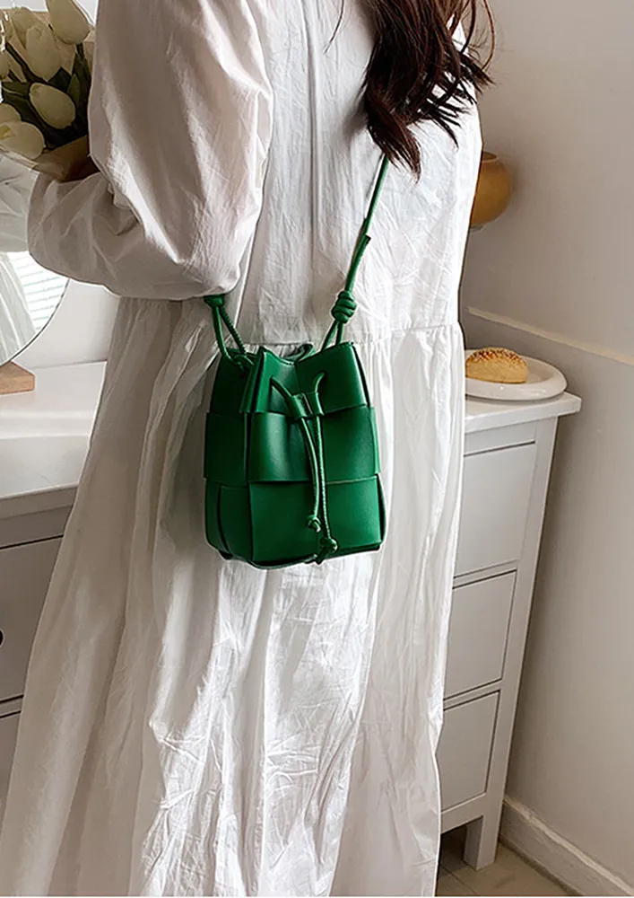 GREEN DRAWSTRING CROSSBODY BUCKET BAG