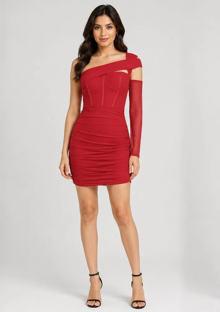 RED BODYCON CORSET MINI DRESS