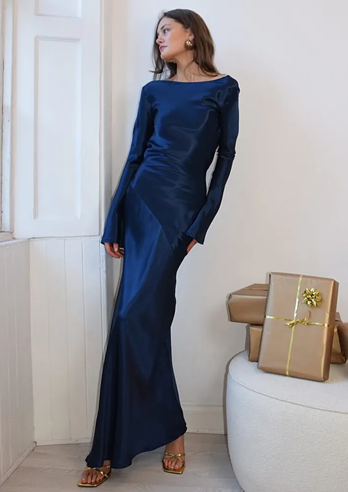 Deep Blue Hanging Back Long Dress