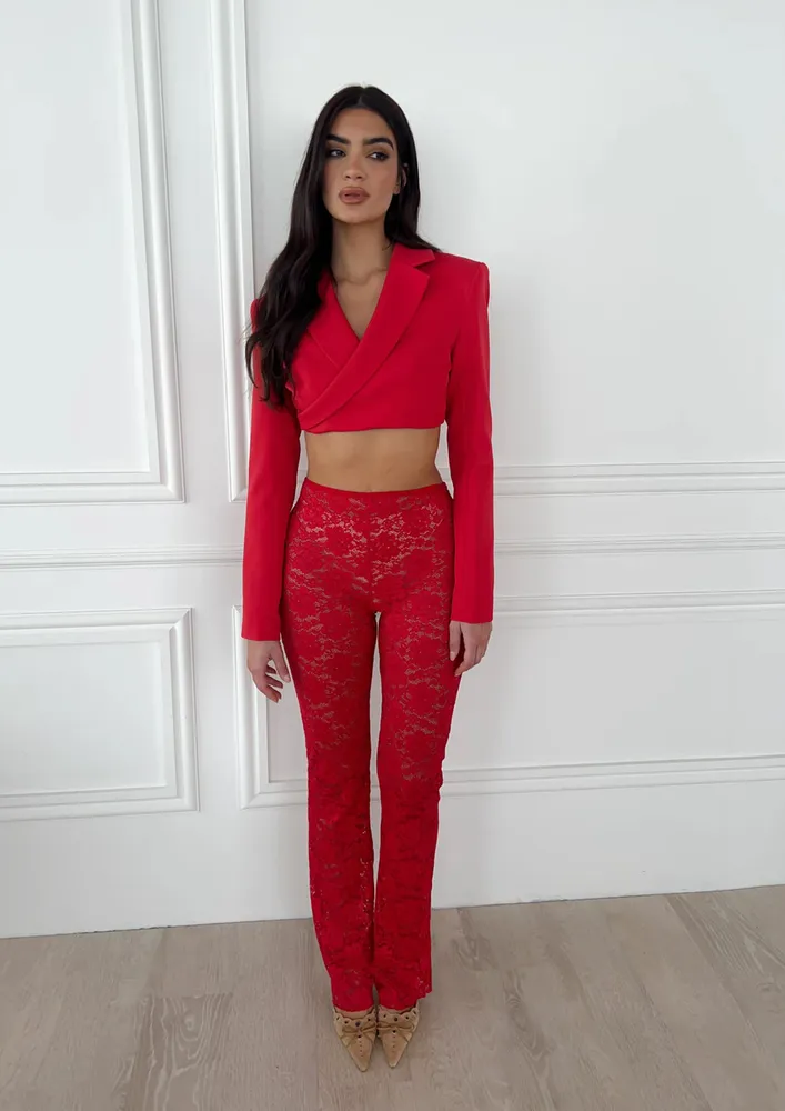 Translucent Lace Red Bootcut Pants