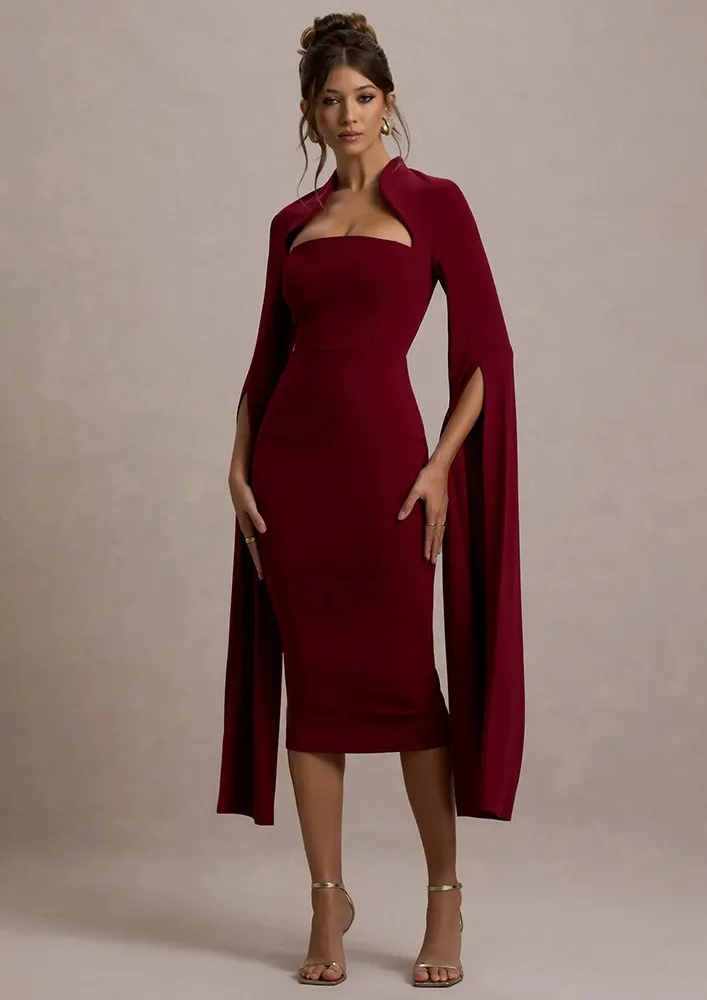 Stylised Neckline Claret Slit Sleeved Dress