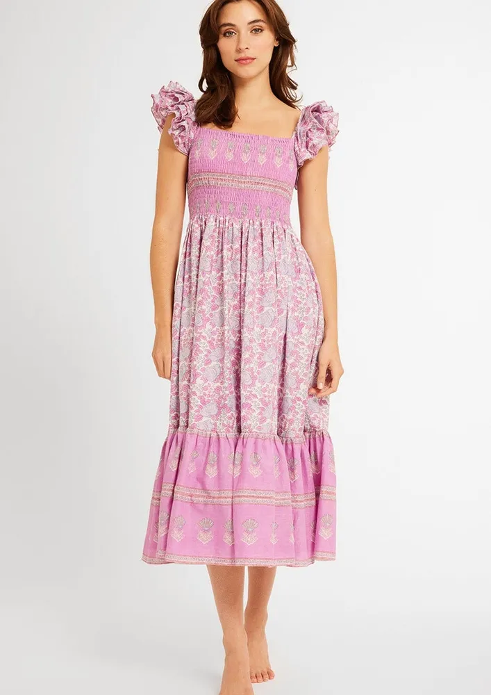Pink Ruffle Detail Midi Dress
