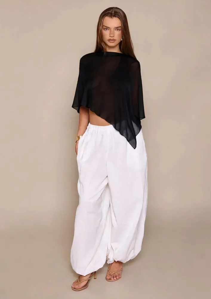 Black Sheer Asymmetric Cape Top