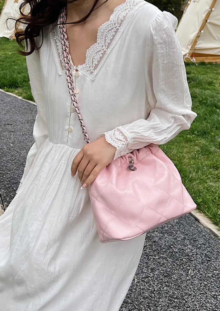 RHOMBUS PU PINK CROSSBODY BUCKET BAG