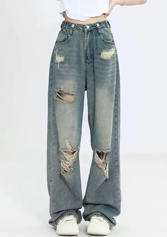 Blue Ripped & Distressed Boyfriend Jeans