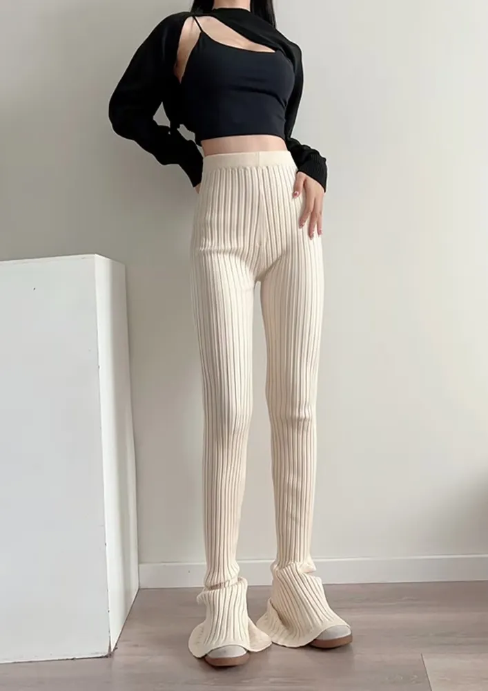 White Ribbed Slim Fit Pant