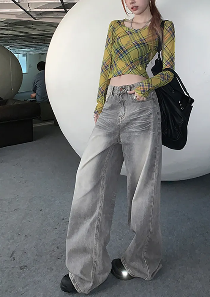 Grey Wide Leg Mopping Length Jeans