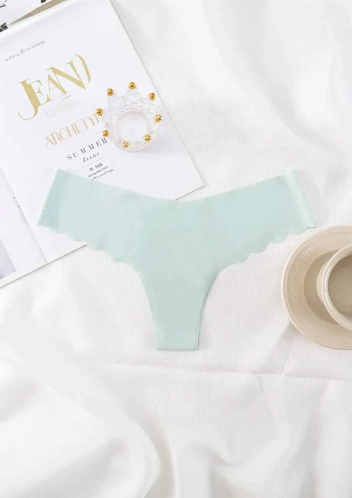 Light Green Scallop-edge Thong Briefs