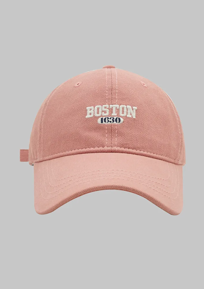 LETTER EMBROIDEREY PINK COTTON CAP