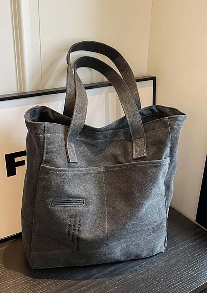 BLACK ZIPPER CLOSURE TOTE BAG