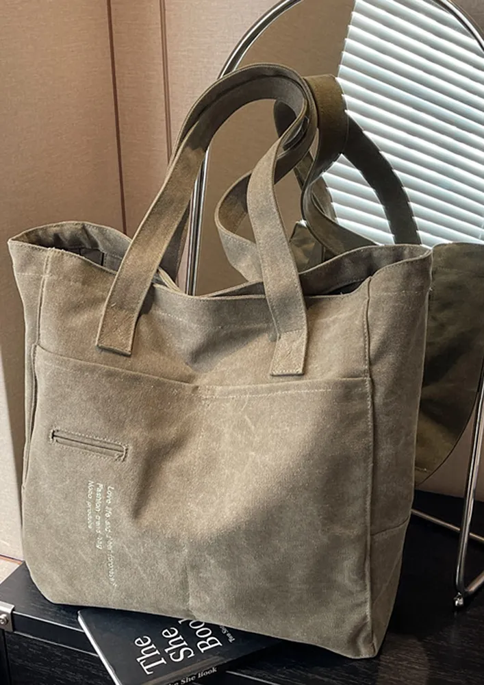 GREEN ZIPPER CLOSURE TOTE BAG