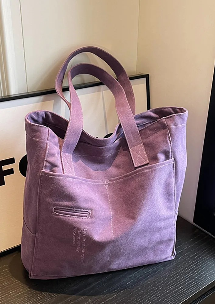 PURPLE ZIPPER CLOSURE TOTE BAG