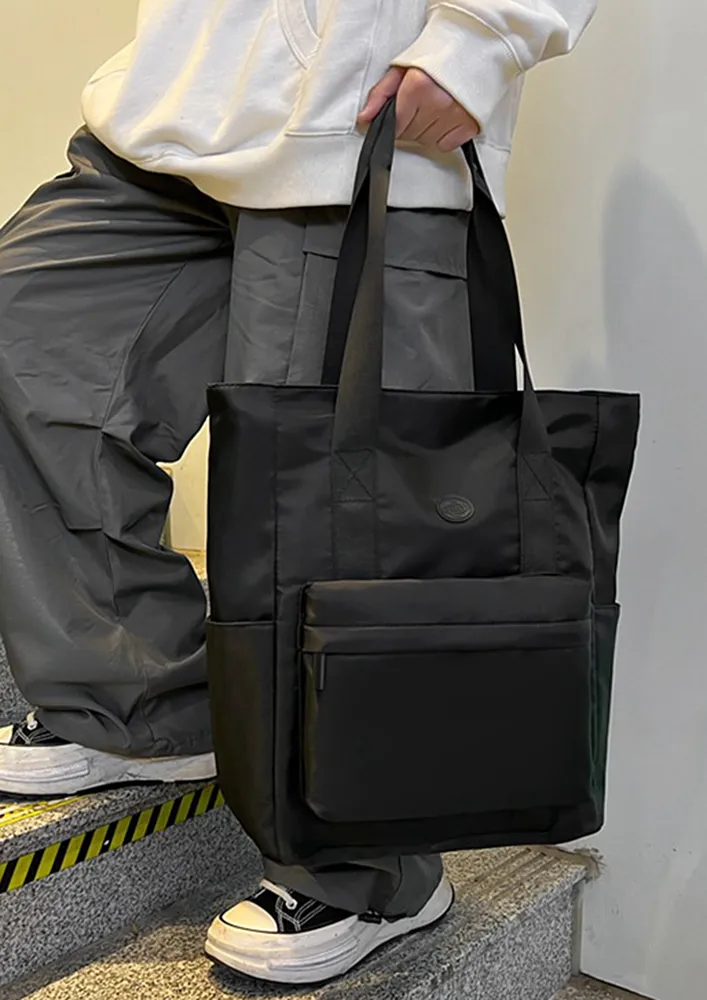 BLACK GEOMETRIC DOUBLE STRAPS TOTE BAG