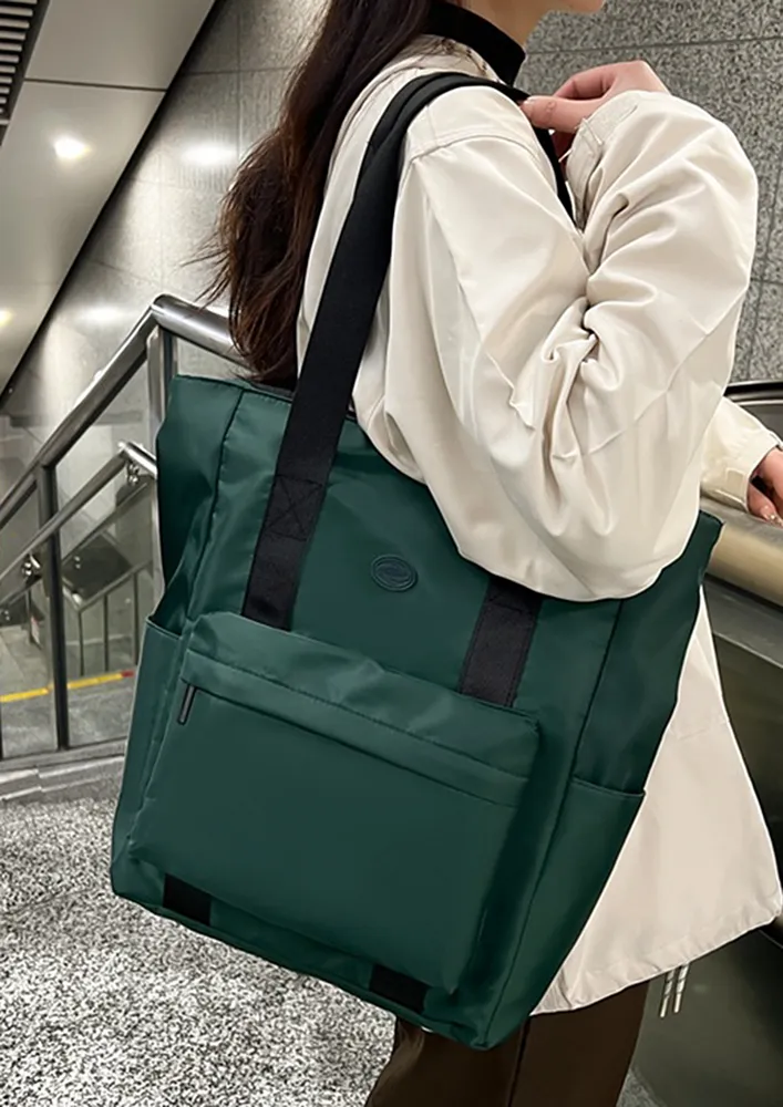 GREEN CONTRAST DOUBLE STRAPS TOTE BAG