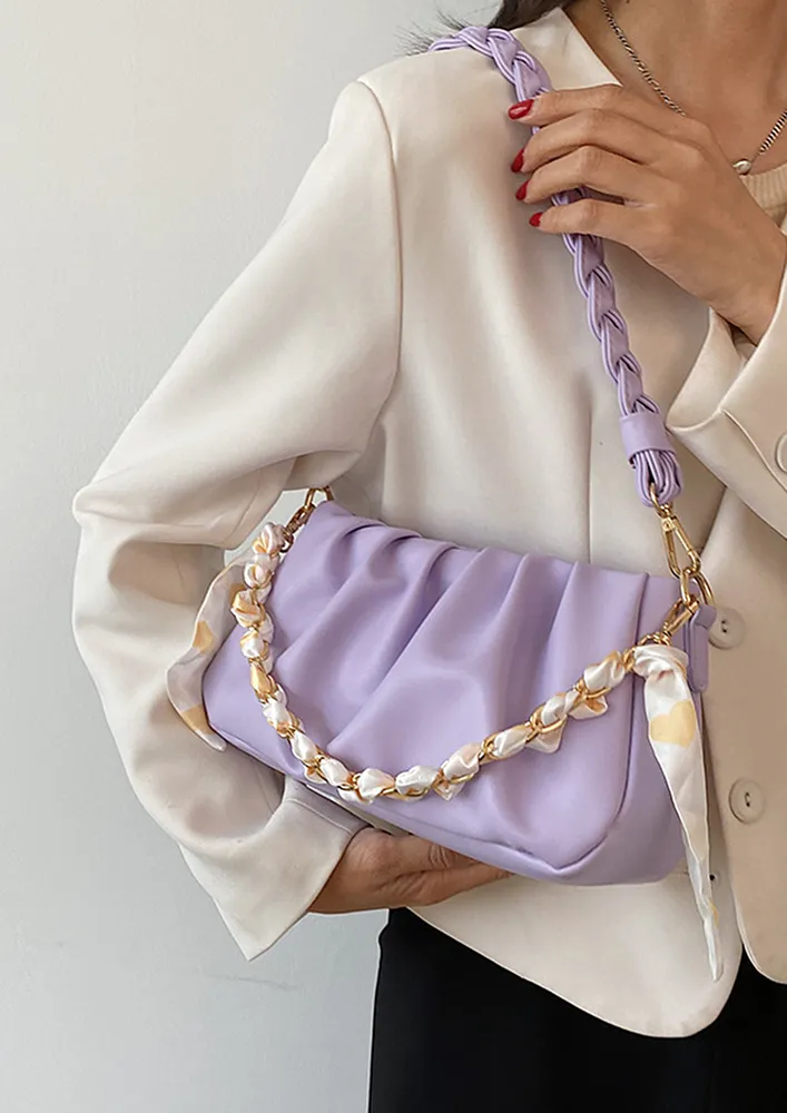 PU PURPLE PLEATED RECTANGULAR SHOULDER BAG