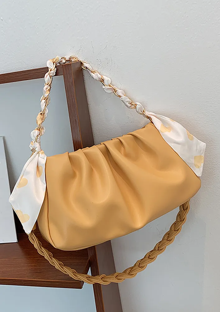 PU YELLOW PLEATED RECTANGULAR SHOULDER BAG