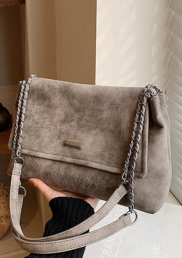 CHAIN STRAPS TIE-DYE GREY PU SHOULDER BAG