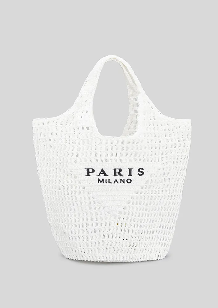 WHITE STRAW BEACH TOTE BAG