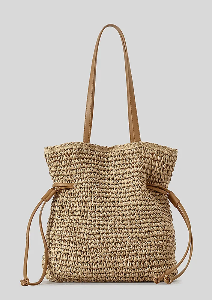 KHAKI DRAWSTRING BEACH TOTE BAG