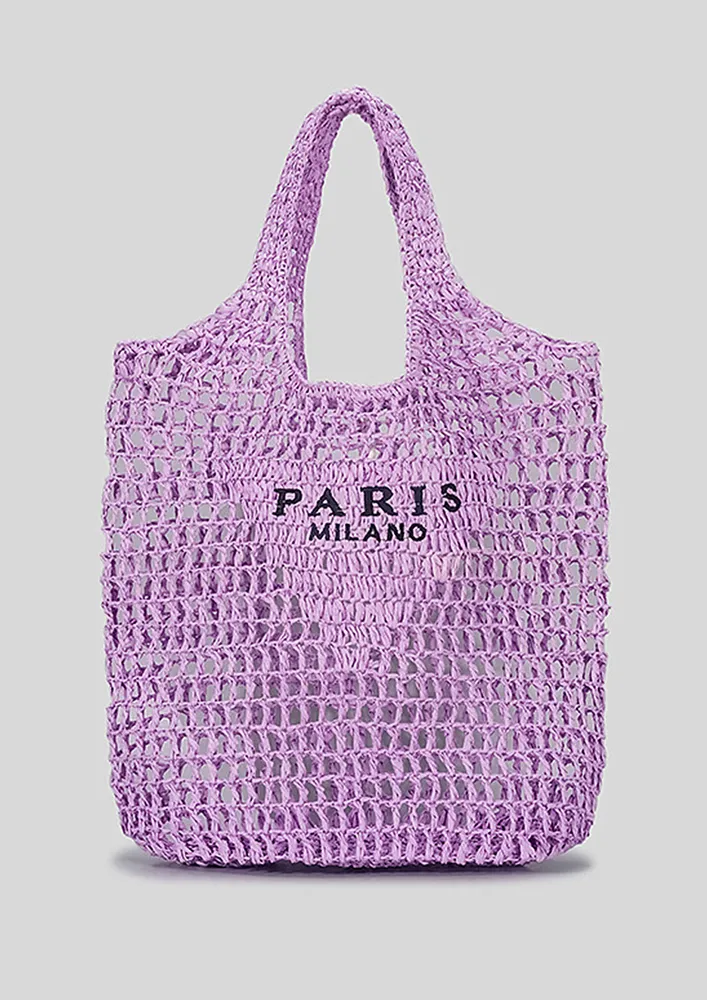 PURPLE BEACH STRAW-NET HANDBAG