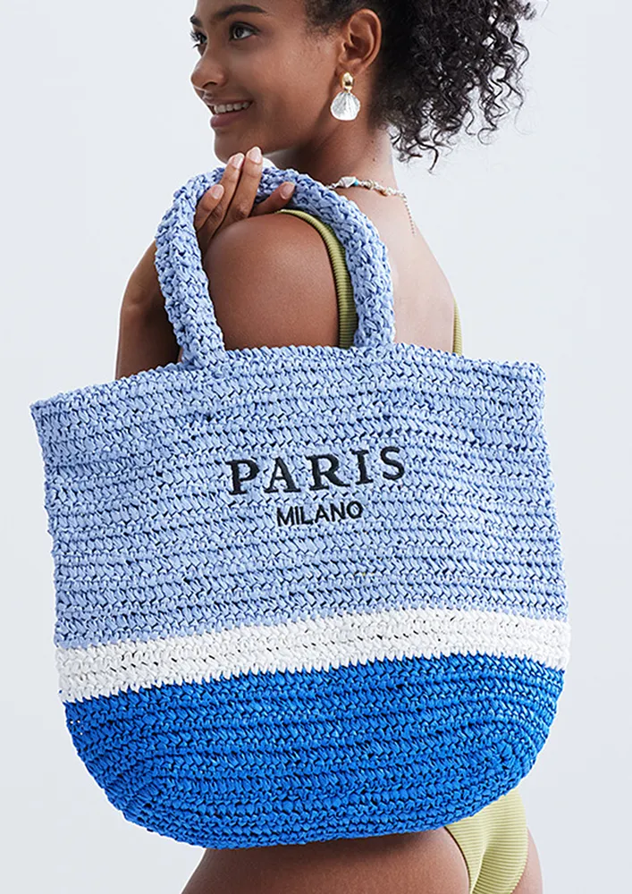 BLUE COLOURBLOCKED BEACH TOTE BAG