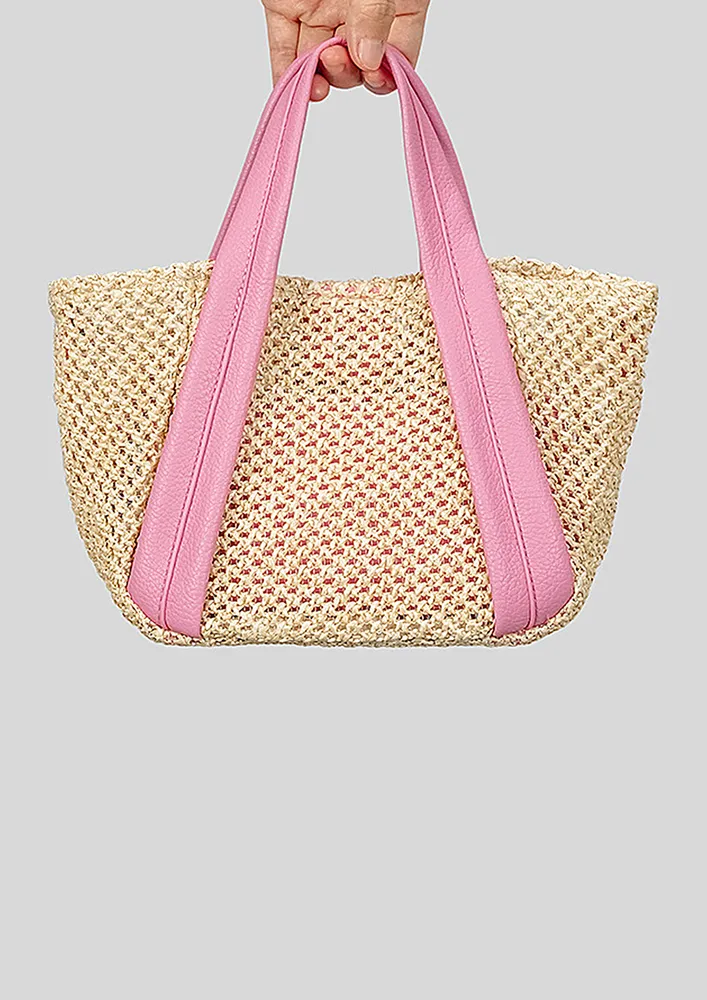 PINK CONTRAST-STRAP BEACH HANDBAG