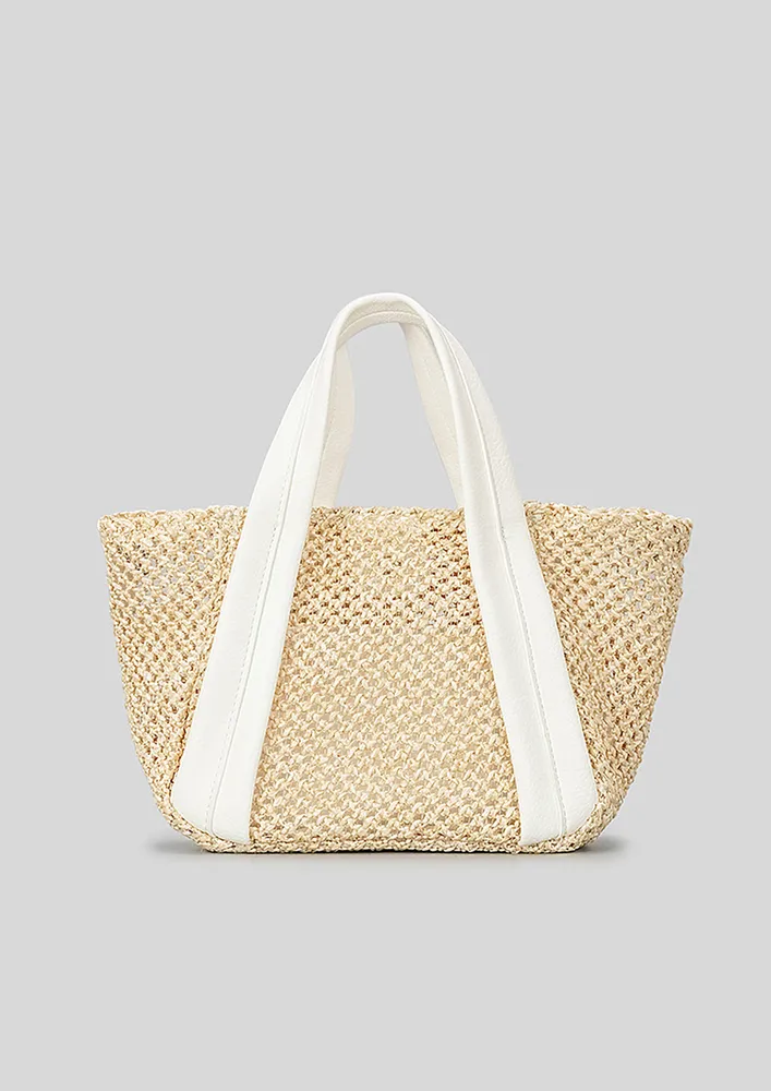 WHITE CONTRAST-STRAP BEACH HANDBAG